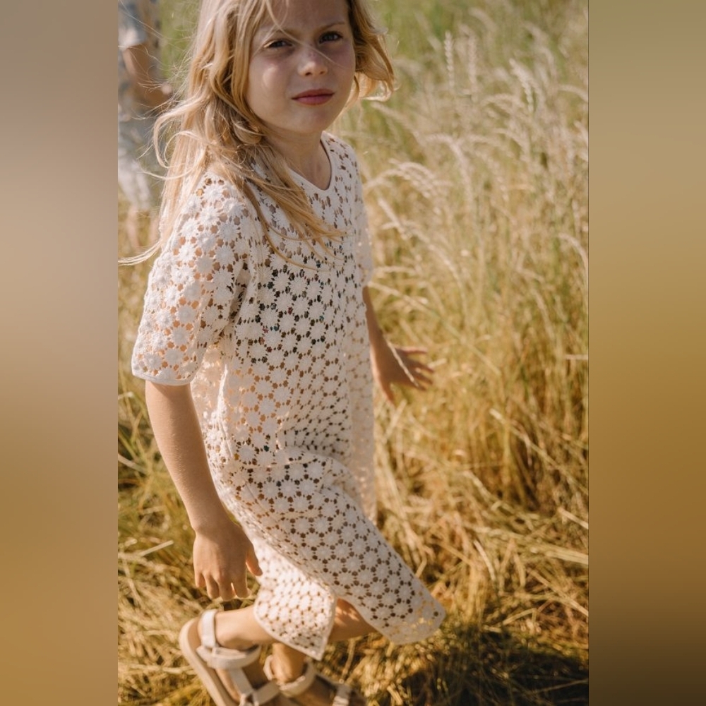 The New Society Girls Crochet Dress Hortensia Ecru Cotton Boho Size 4